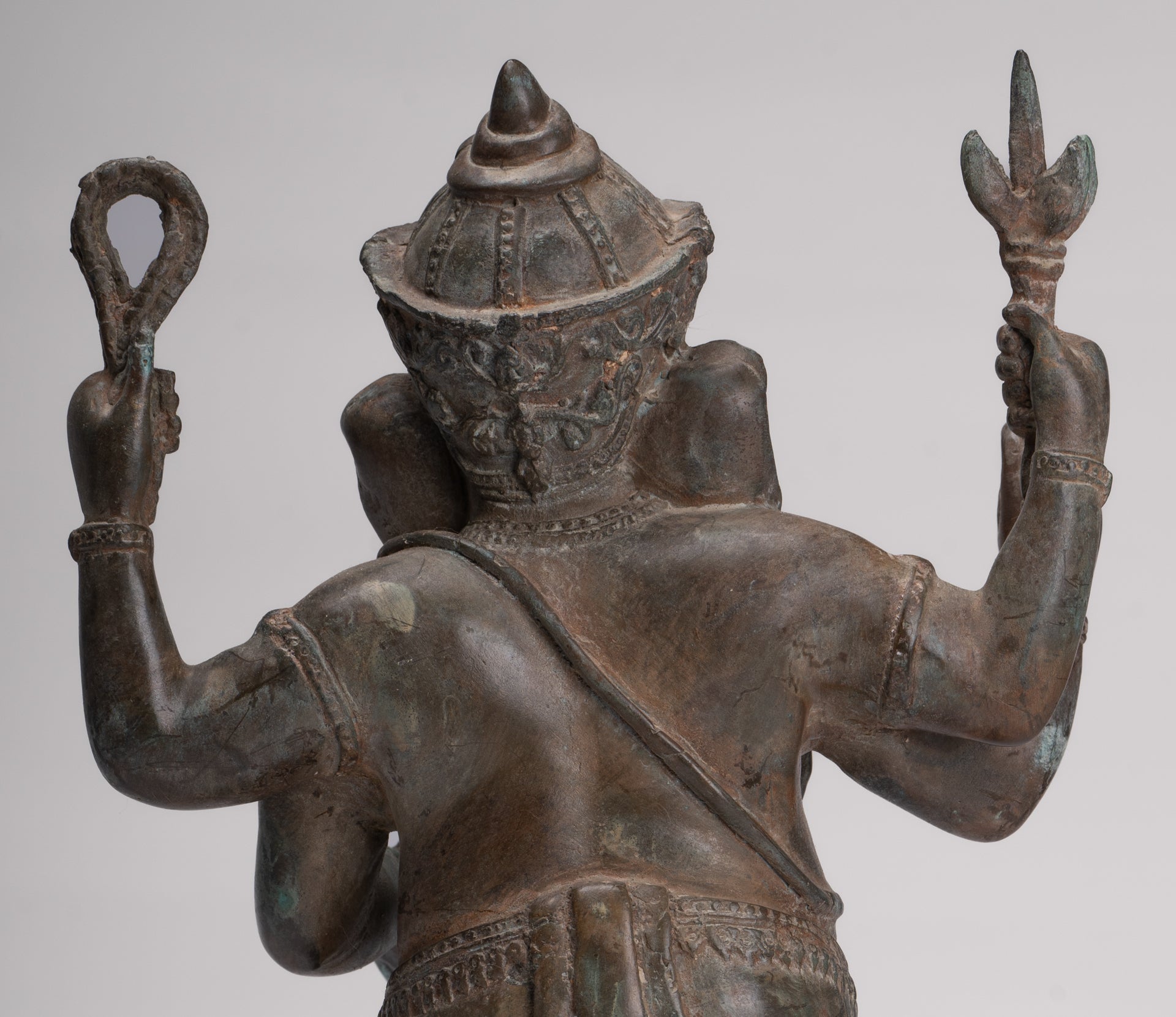Ganesha Statue - Antique Thai Style Bronze Standing 4-Arm Ganesha Statue - 36cm/14"
