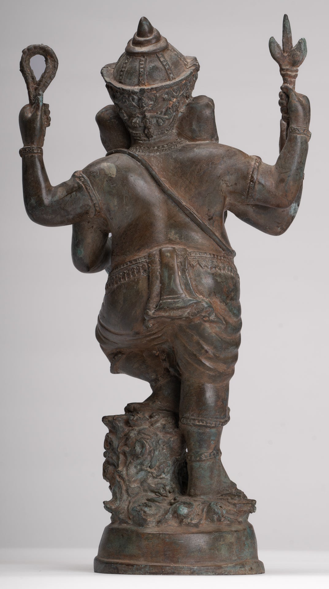 Ganesha Statue - Antique Thai Style Bronze Standing 4-Arm Ganesha Statue - 36cm/14"