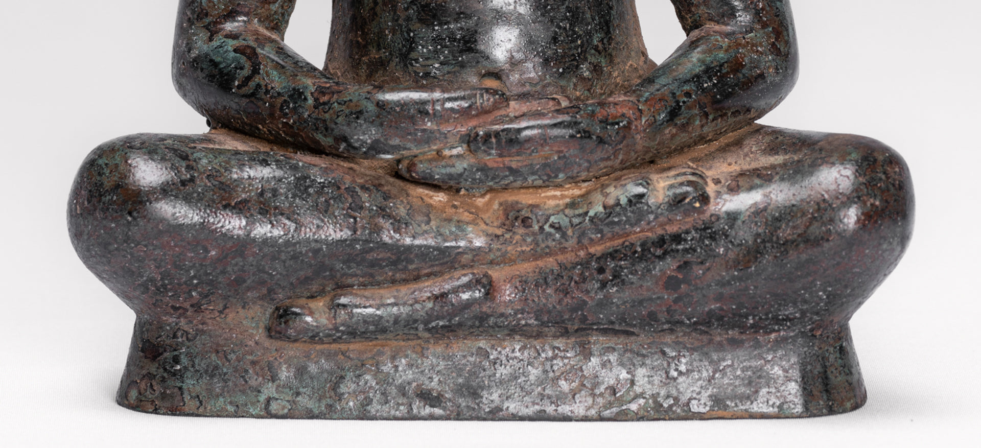 Antique Khmer Style Seated Bronze Meditation Jayavarman VII Statue - 18cm/7"