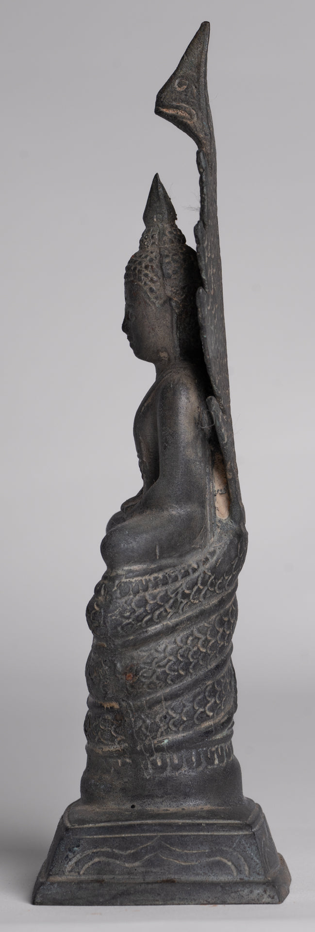 Buddha Statue - Antique Sukhothai Style Bronze Meditating Naga Buddha Statue - 21cm/8"