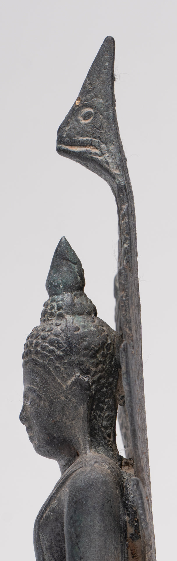 Buddha Statue - Antique Sukhothai Style Bronze Meditating Naga Buddha Statue - 21cm/8"