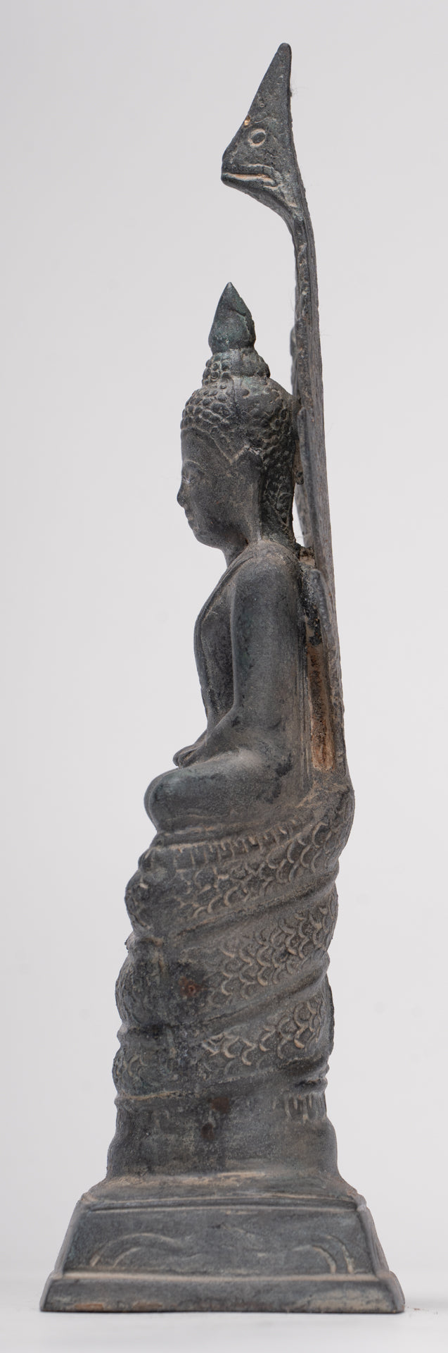 Buddha Statue - Antique Sukhothai Style Bronze Meditating Naga Buddha Statue - 21cm/8"