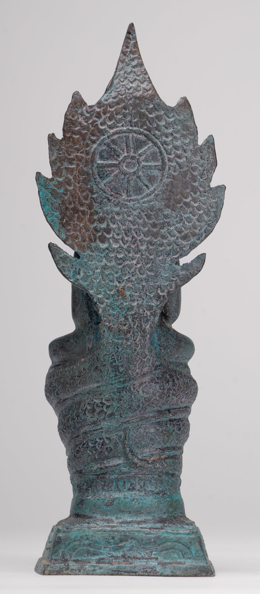 Buddha Statue - Antique Sukhothai Style Bronze Meditating Naga Buddha Statue - 21.5cm/9"