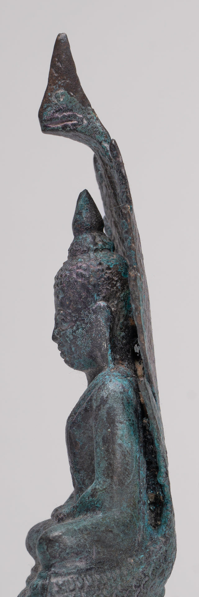 Buddha Statue - Antique Sukhothai Style Bronze Meditating Naga Buddha Statue - 21.5cm/9"