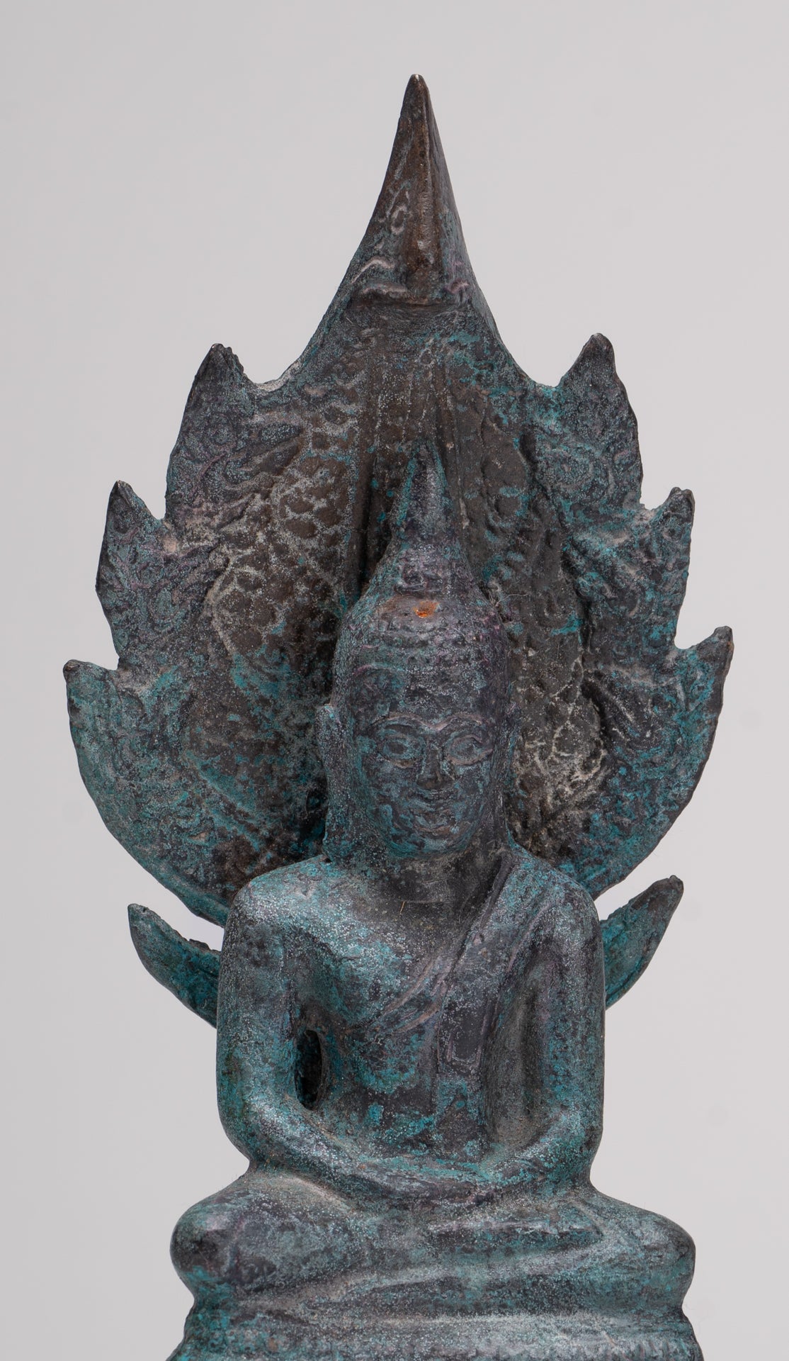 Buddha Statue - Antique Sukhothai Style Bronze Meditating Naga Buddha Statue - 21.5cm/9"