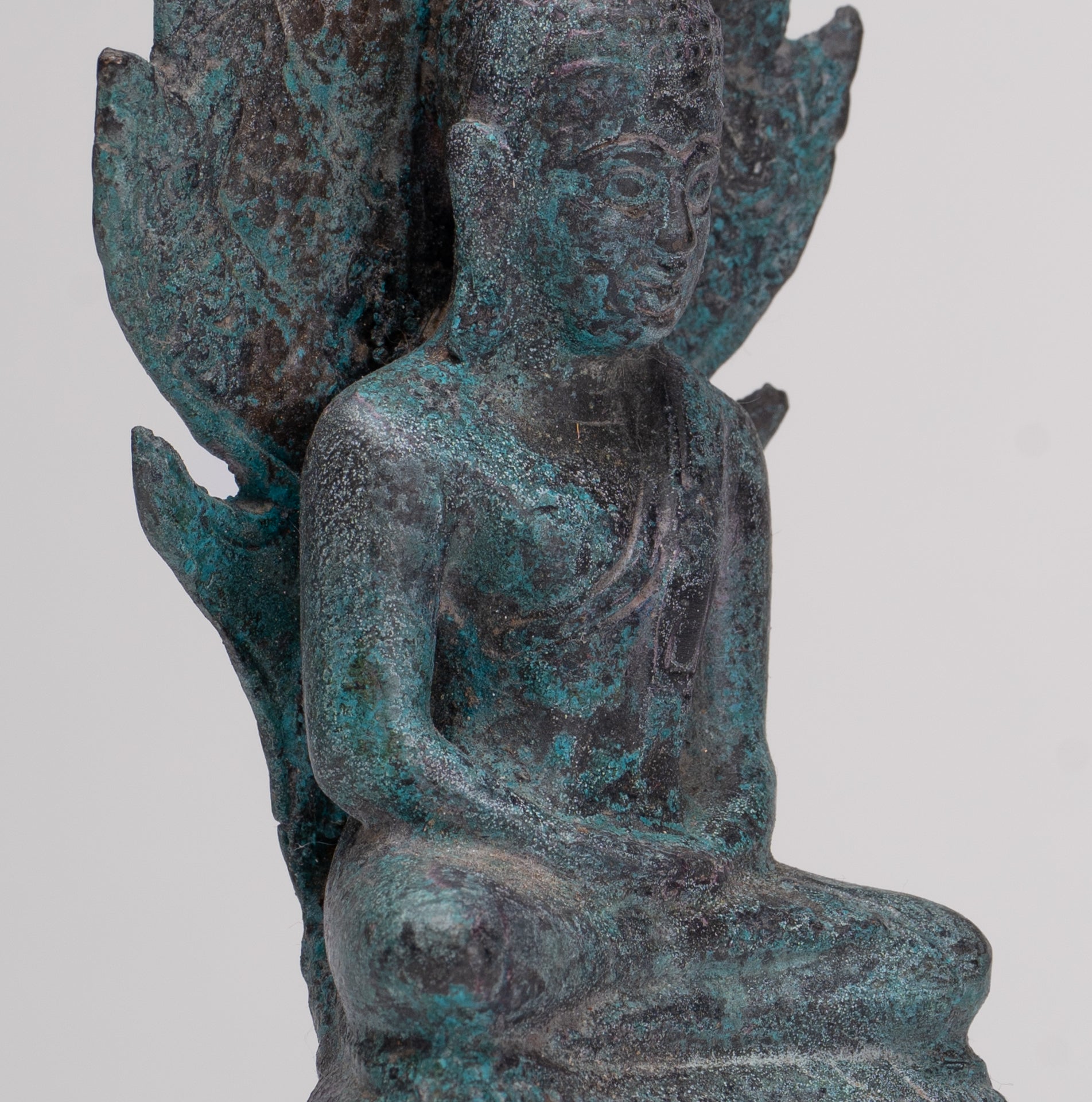 Buddha Statue - Antique Sukhothai Style Bronze Meditating Naga Buddha Statue - 21.5cm/9"