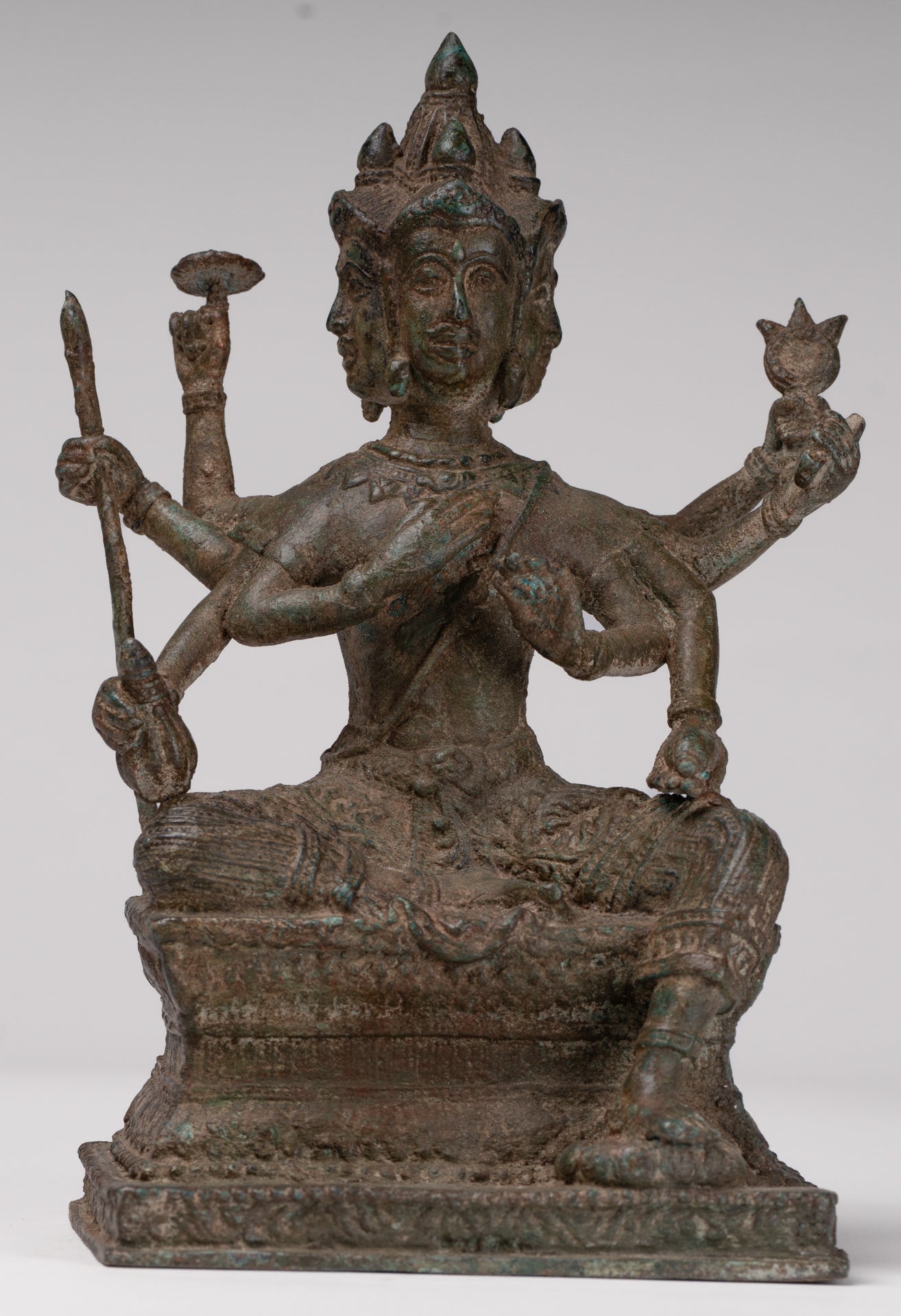 Brahma Statue - Antique Thai Style Bronze Brahma - Hindu God Creation - 22cm/9"