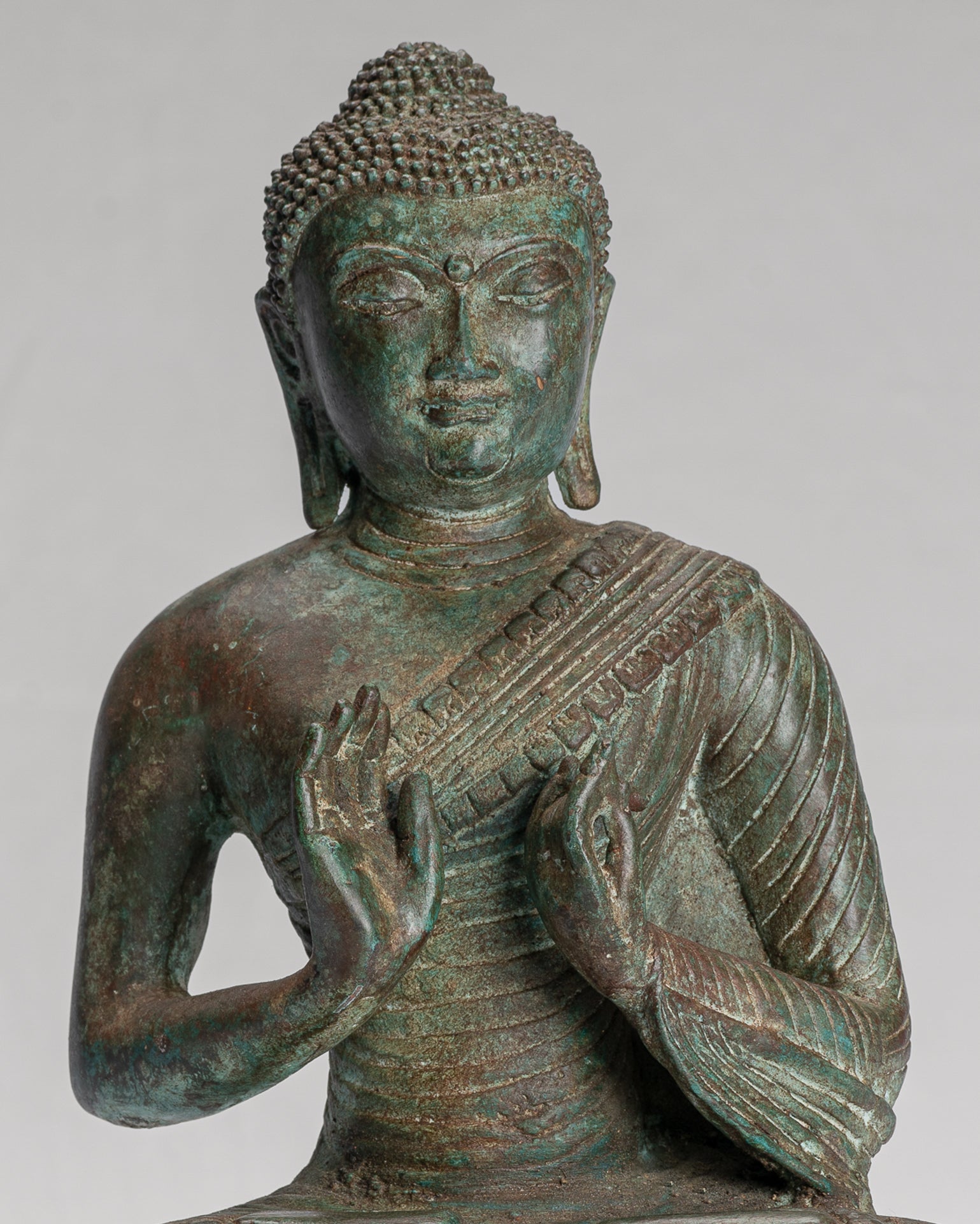Buddha Statue - Antique Sri Lanka Style Seated Bronze Teaching Buddha Statue - 25cm/10"