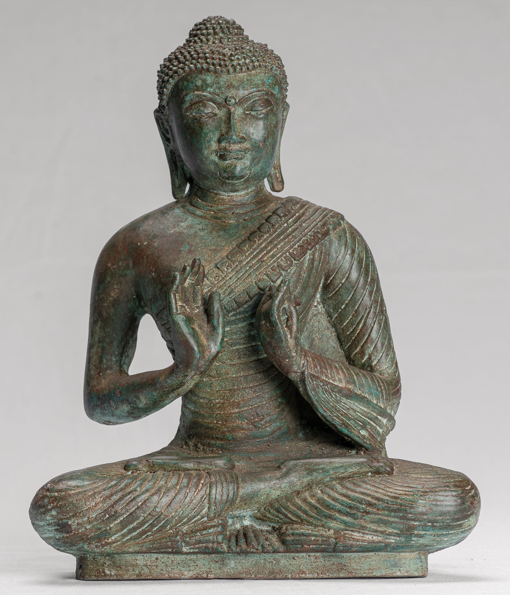 Buddha Statue - Antique Sri Lanka Style Seated Bronze Teaching Buddha Statue - 25cm/10"