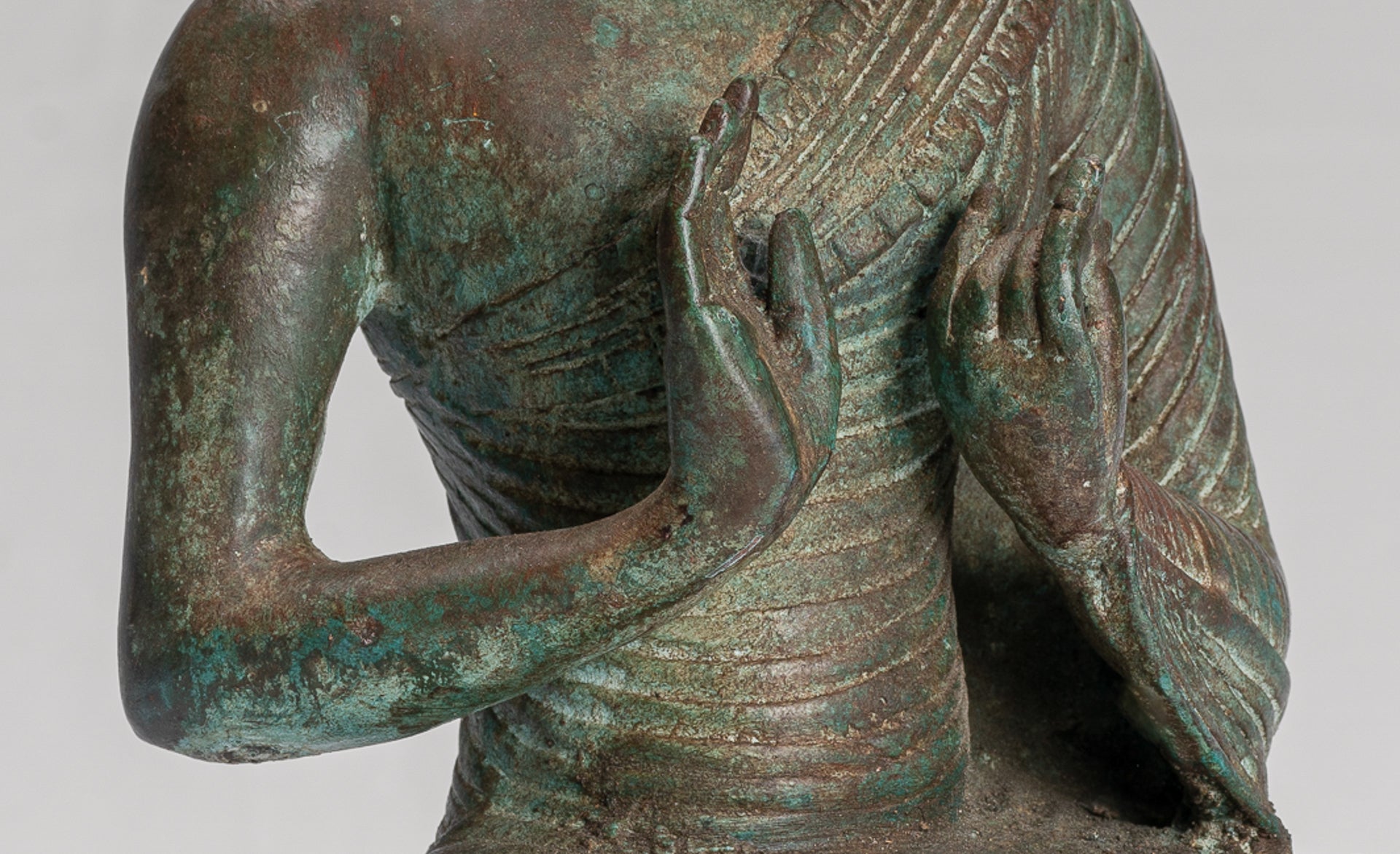 Buddha Statue - Antique Sri Lanka Style Seated Bronze Teaching Buddha Statue - 25cm/10"