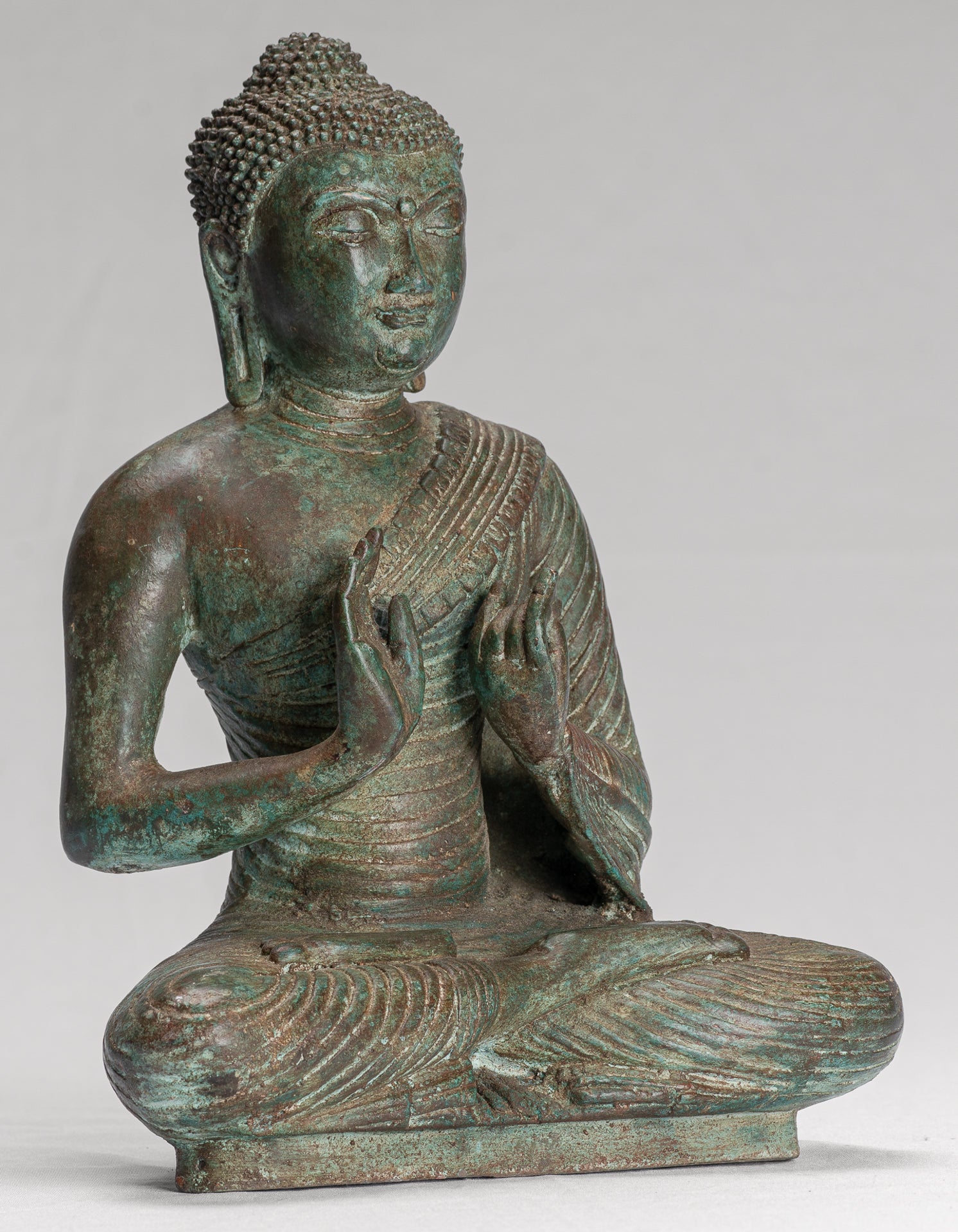 Buddha Statue - Antique Sri Lanka Style Seated Bronze Teaching Buddha Statue - 25cm/10"