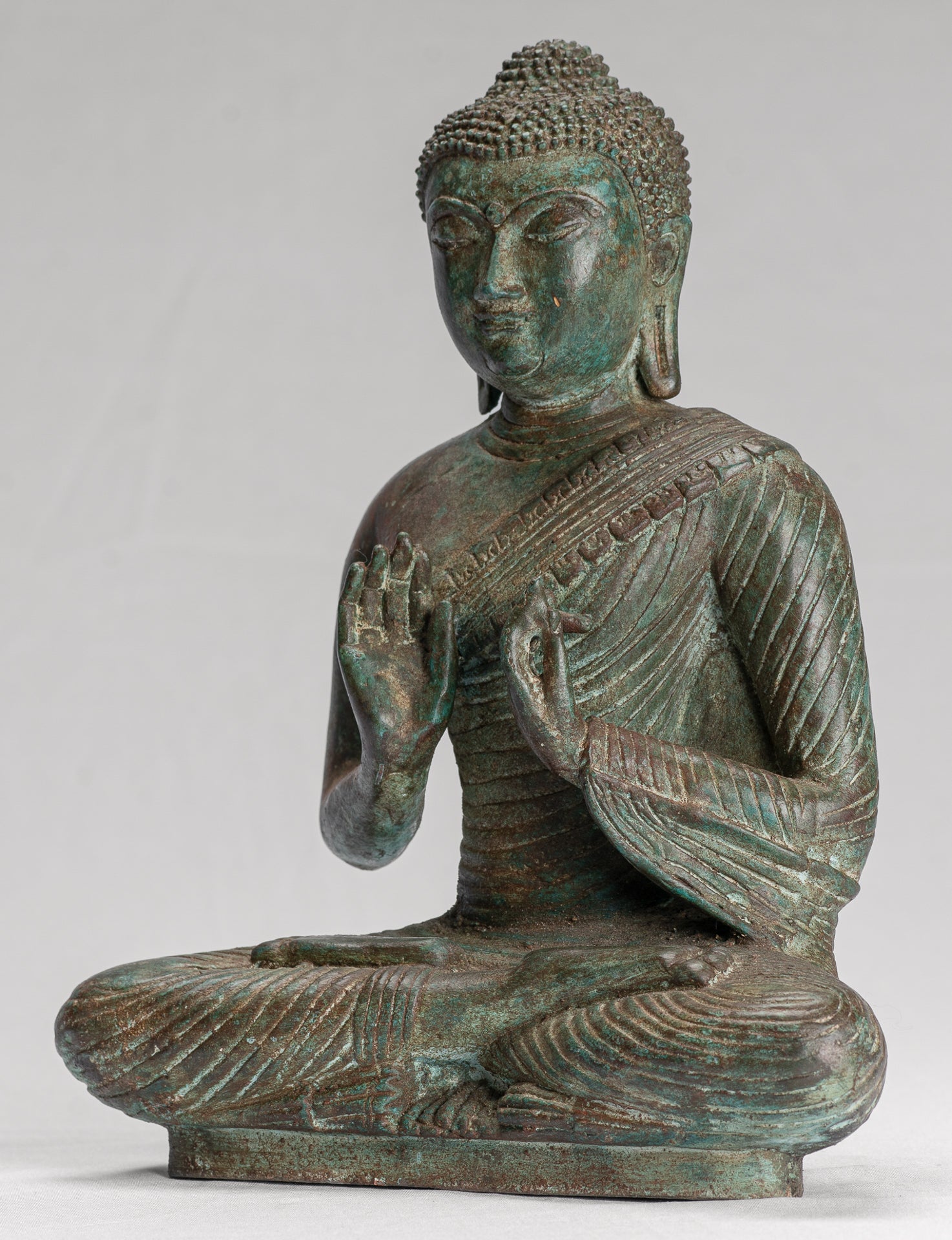 Buddha Statue - Antique Sri Lanka Style Seated Bronze Teaching Buddha Statue - 25cm/10"