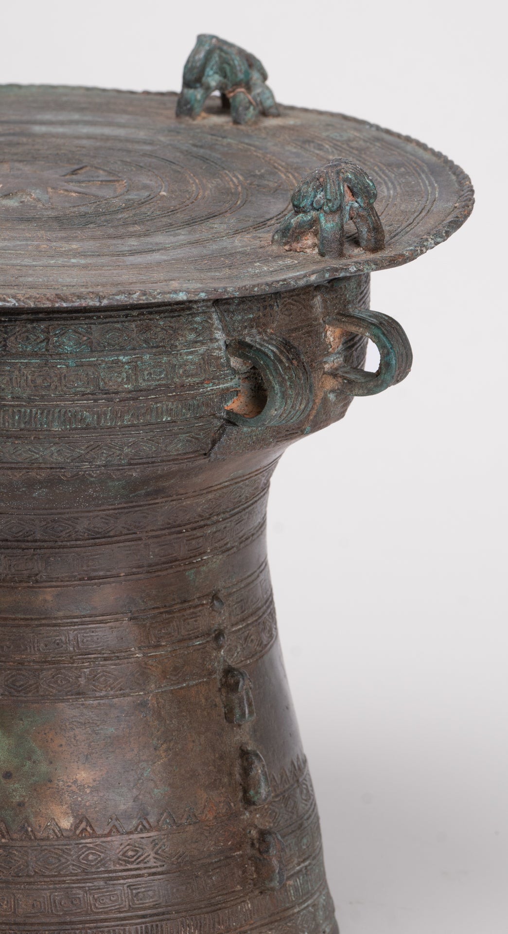 Thai Rain Drum - Antique Thai Style Bronze Free Standing Frog Rain Drum - 19cm/8"