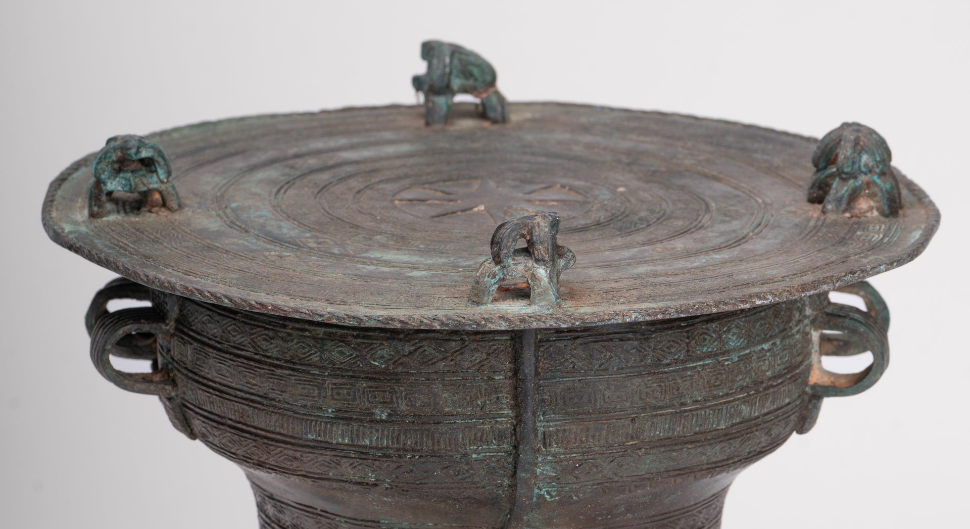 Thai Rain Drum - Antique Thai Style Bronze Free Standing Frog Rain Drum - 19cm/8"