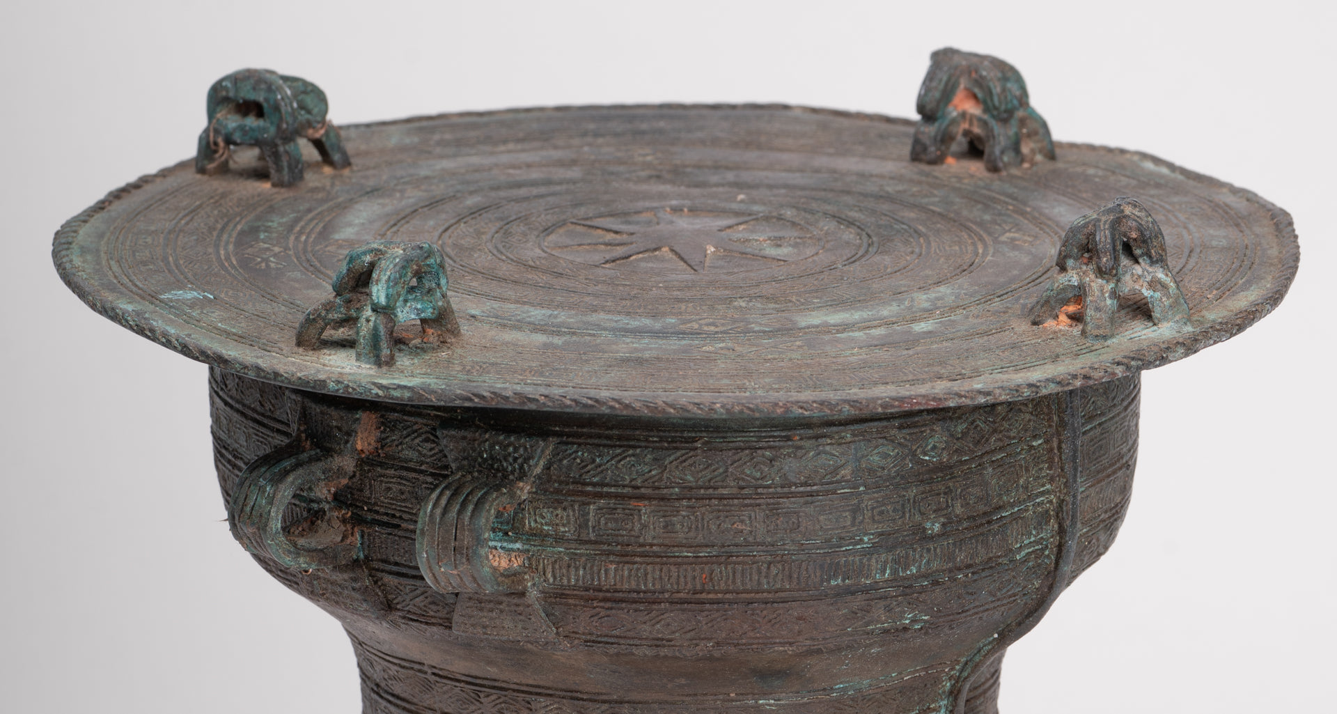 Thai Rain Drum - Antique Thai Style Bronze Free Standing Frog Rain Drum - 19cm/8"