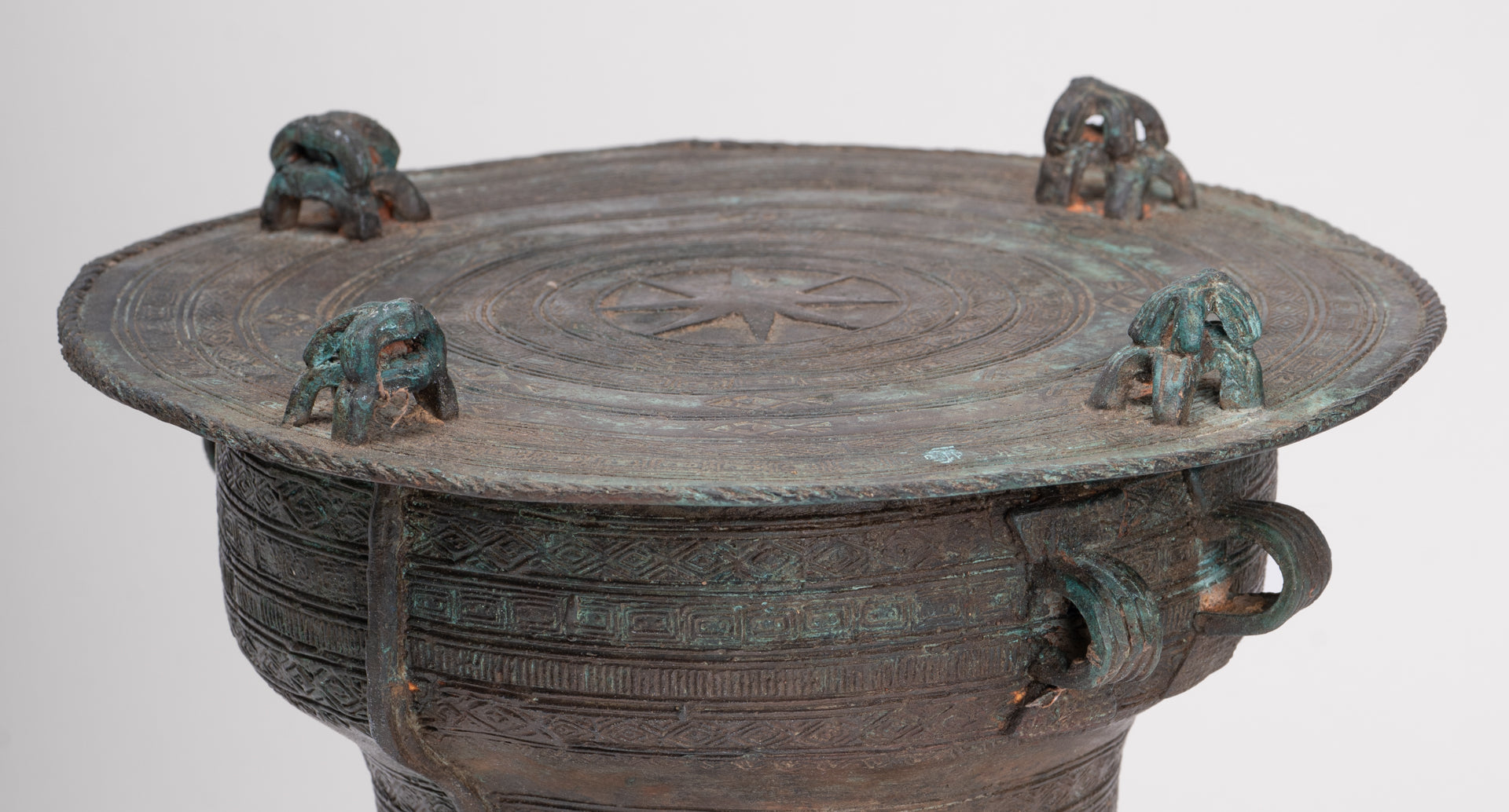 Thai Rain Drum - Antique Thai Style Bronze Free Standing Frog Rain Drum - 19cm/8"