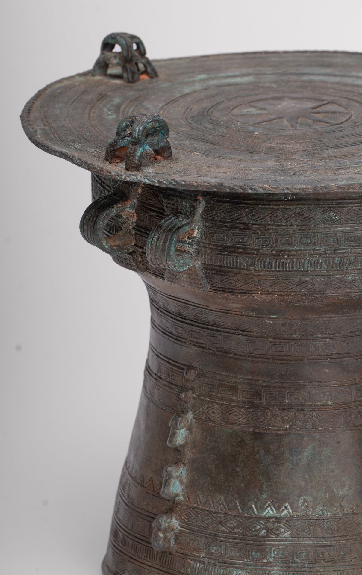 Thai Rain Drum - Antique Thai Style Bronze Free Standing Frog Rain Drum - 19cm/8"