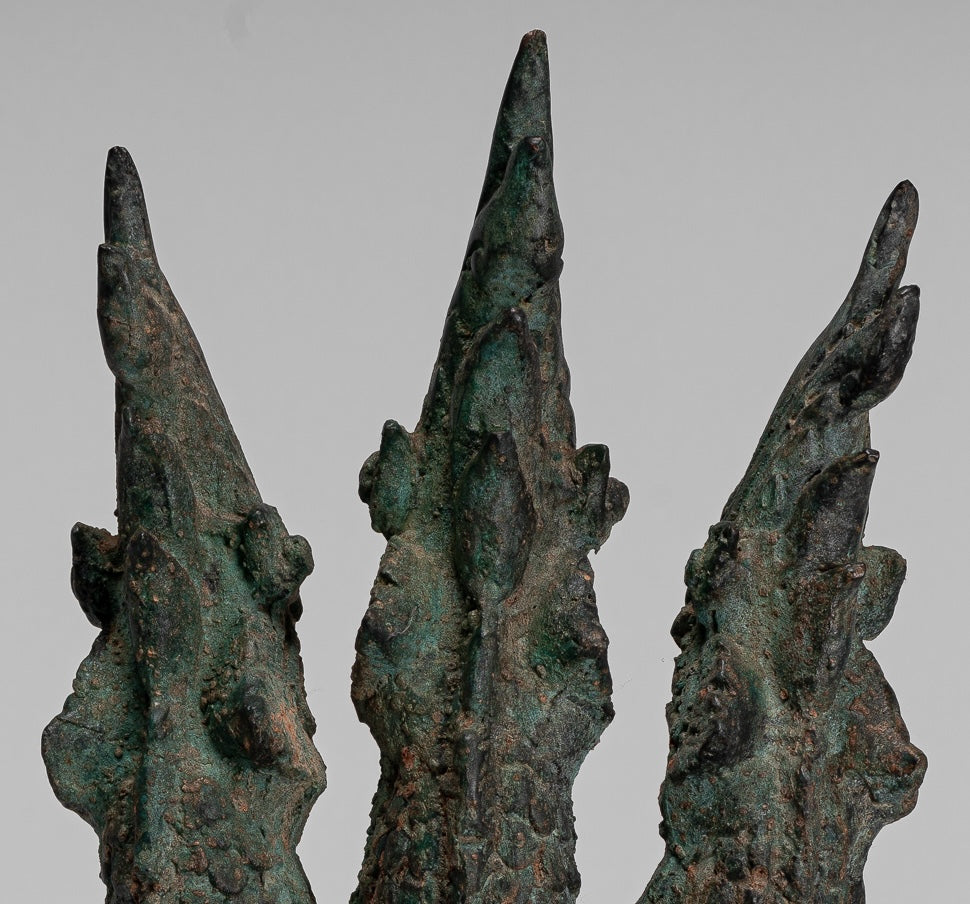 Antique Thai Style Bronze Protective Three Headed Naga, Snake or Serpent Statue - 30cm/12"