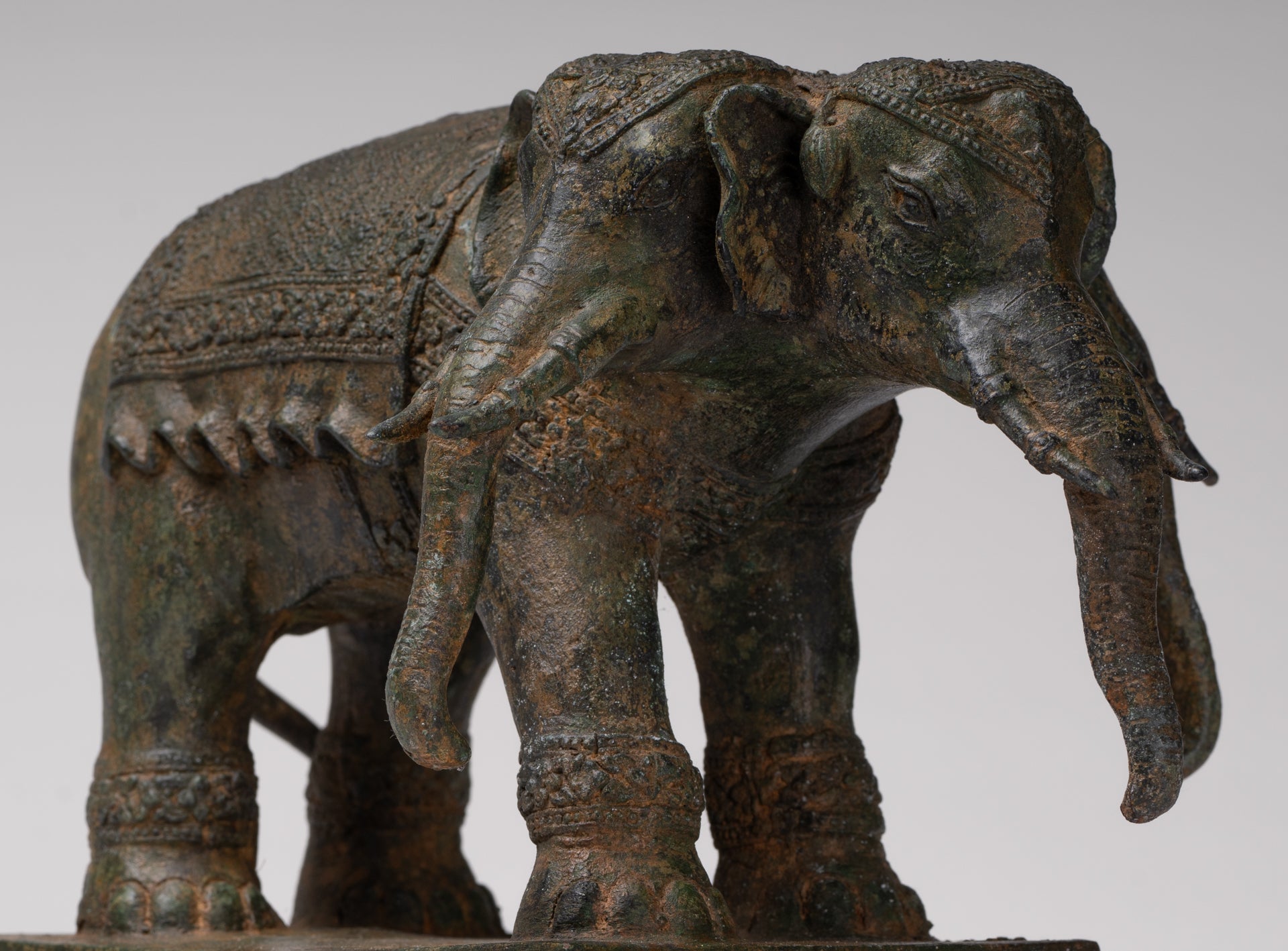 Antique Thai Style Bronze Erawan Airavata or Elephant Statue - 24cm/10" Tall