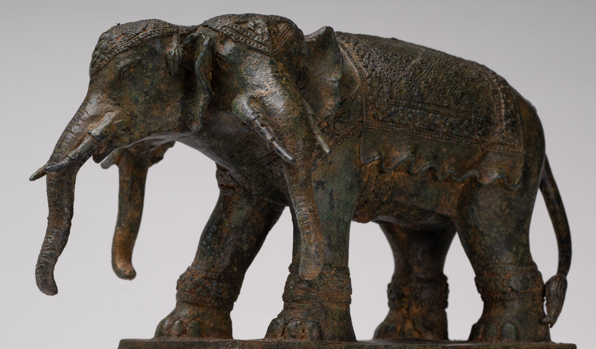 Antique Thai Style Bronze Erawan Airavata or Elephant Statue - 24cm/10" Tall