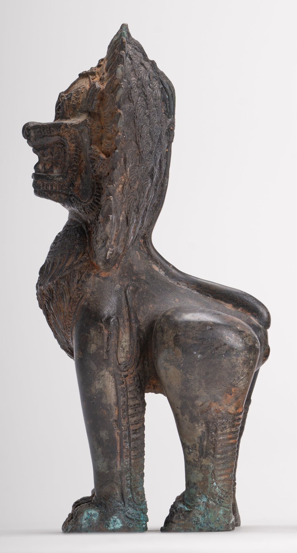 Temple Lions - Antique Thai Style Bronze Standing Singha Temple Guardians or Lions - 19cm/8" (Pair)