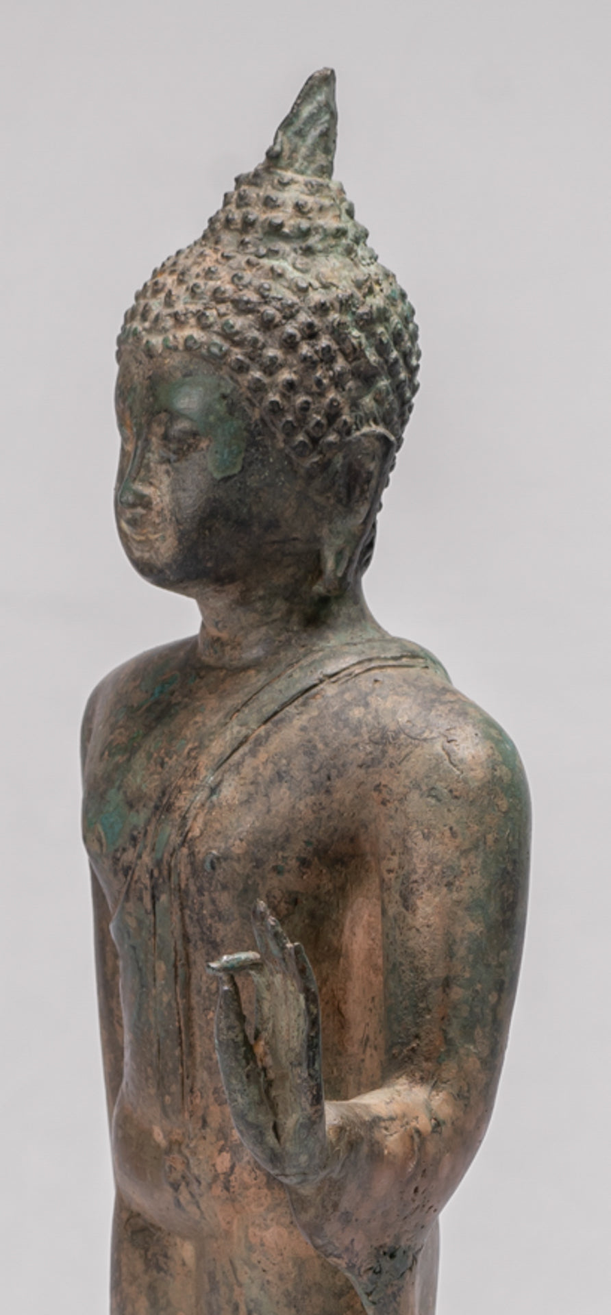 Estatua de Buda Caminante con Protección de Bronce de Pie Estilo Sukhothai Antiguo - 42cm/17"