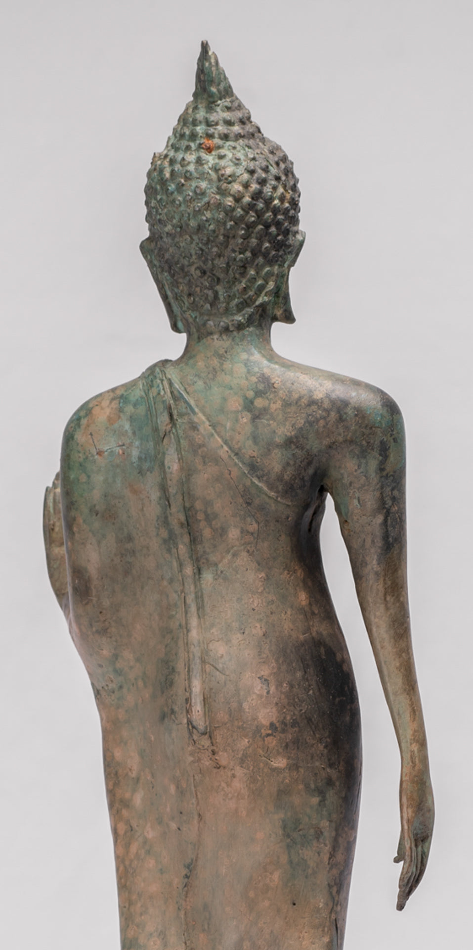 Estatua de Buda Caminante con Protección de Bronce de Pie Estilo Sukhothai Antiguo - 42cm/17"