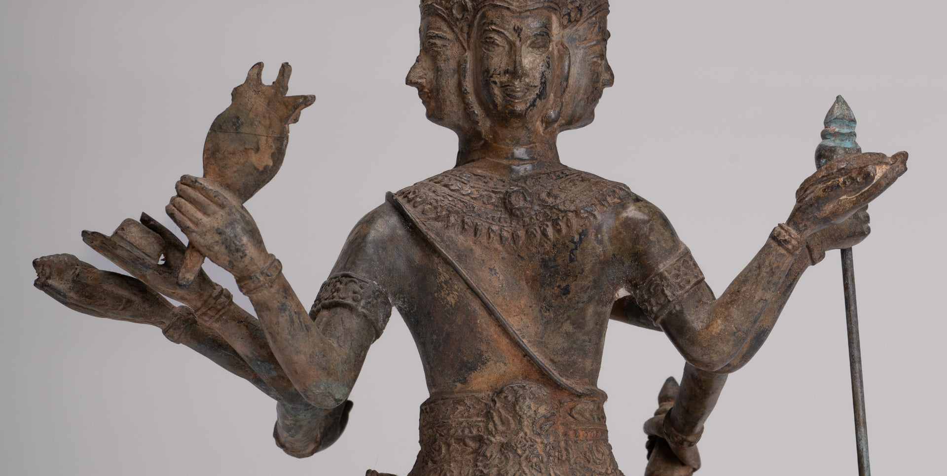 Brahma Statue - Antique Thai Style Bronze Brahma - Hindu God Creation - 27cm/11"