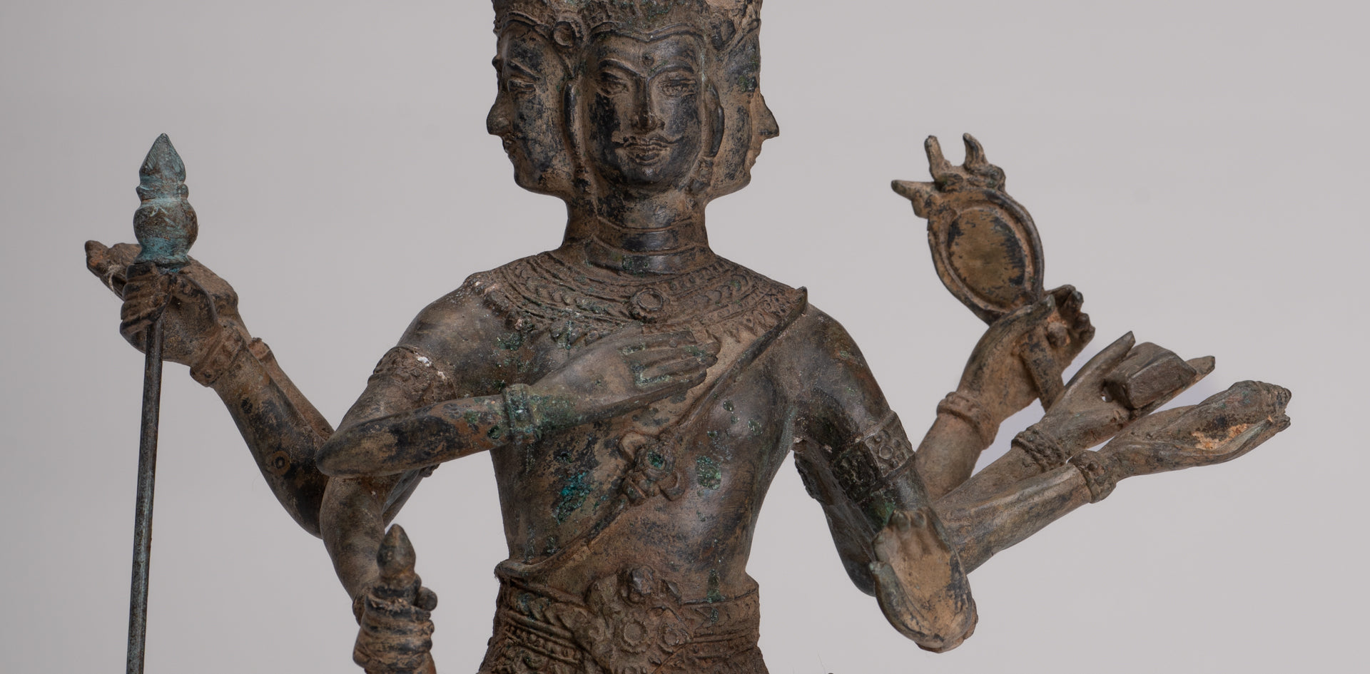 Brahma Statue - Antique Thai Style Bronze Brahma - Hindu God Creation - 27cm/11"