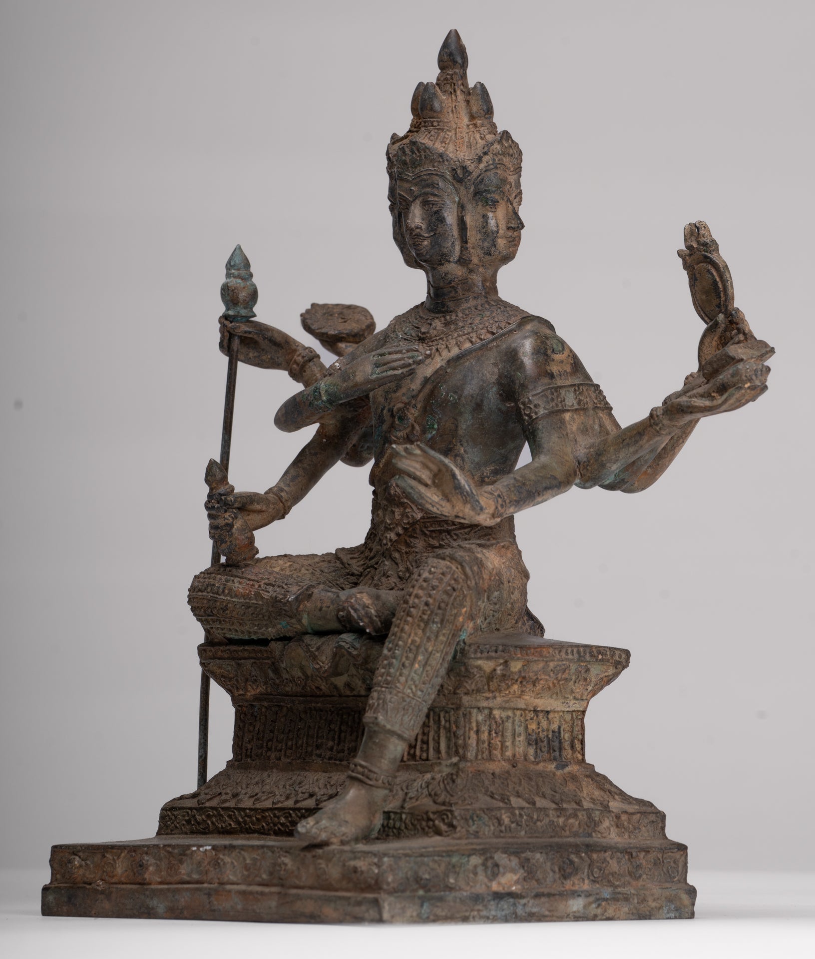 Brahma Statue - Antique Thai Style Bronze Brahma - Hindu God Creation - 27cm/11"