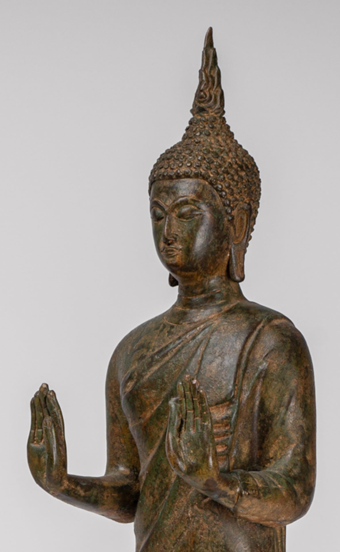 Buddha Statue - Antique Thai Style Bronze Standing Abhaya Protection Buddha Statue - 62cm/25"