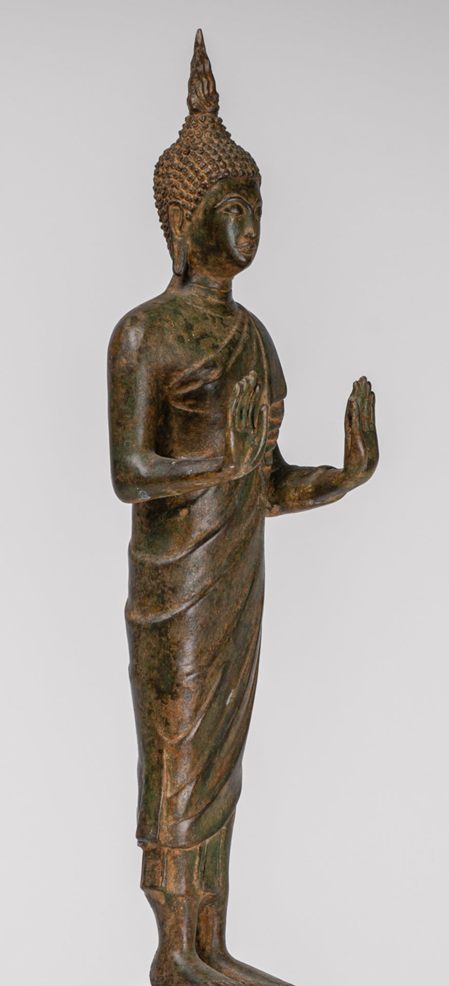 Buddha Statue - Antique Thai Style Bronze Standing Abhaya Protection Buddha Statue - 62cm/25"