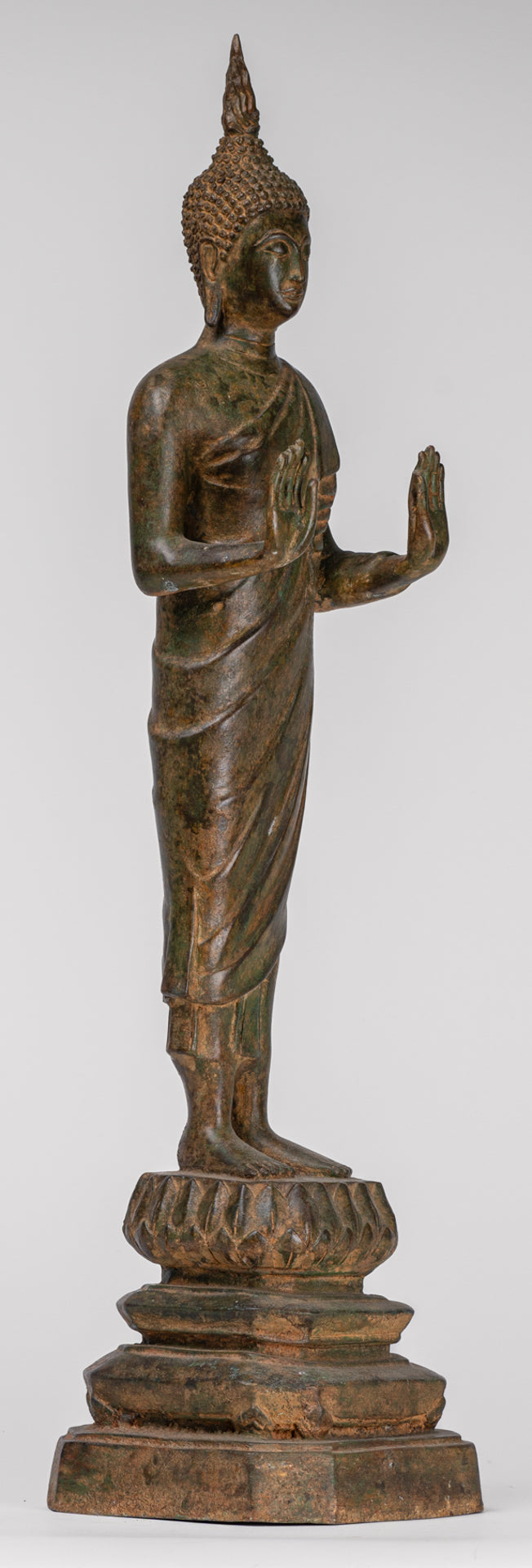 Buddha Statue - Antique Thai Style Bronze Standing Abhaya Protection Buddha Statue - 62cm/25"