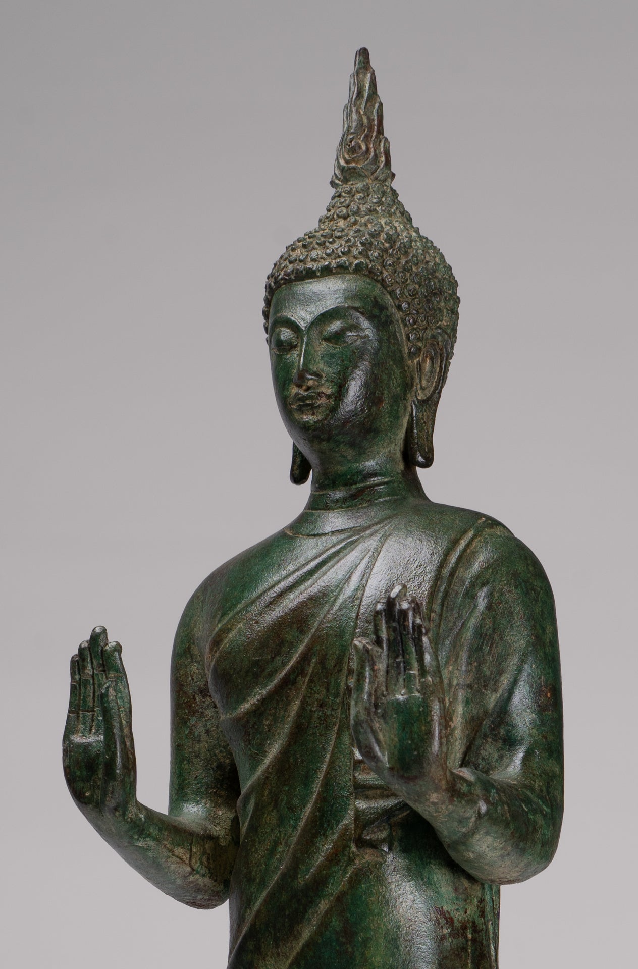 Buddha Statue - Antique Thai Style Bronze Standing Abhaya Protection Buddha Statue - 62cm/25"