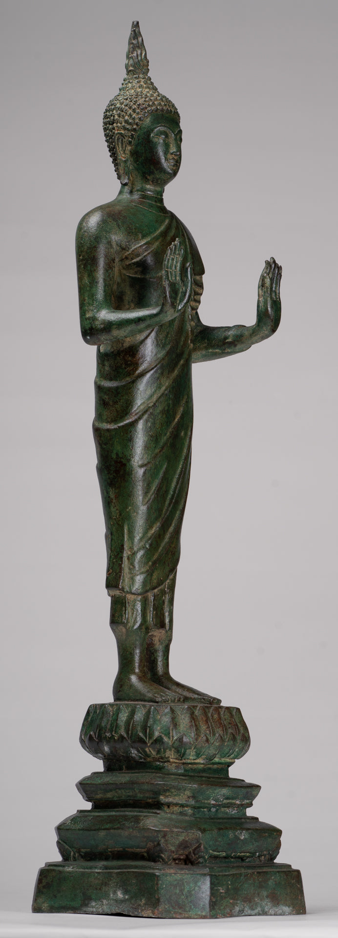 Buddha Statue - Antique Thai Style Bronze Standing Abhaya Protection Buddha Statue - 62cm/25"