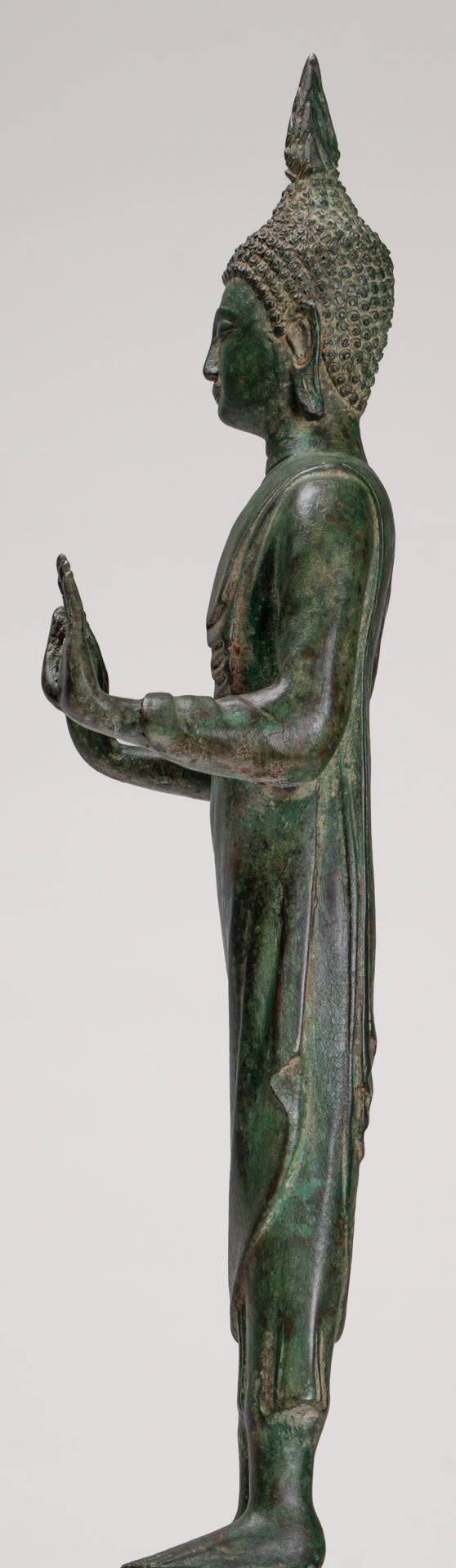 Buddha Statue - Antique Thai Style Bronze Standing Abhaya Protection Buddha Statue - 62cm/25"
