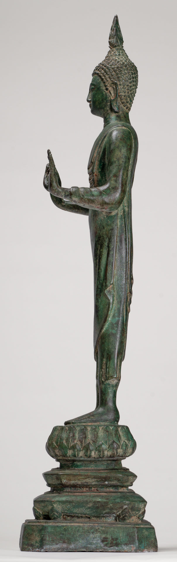 Buddha Statue - Antique Thai Style Bronze Standing Abhaya Protection Buddha Statue - 62cm/25"