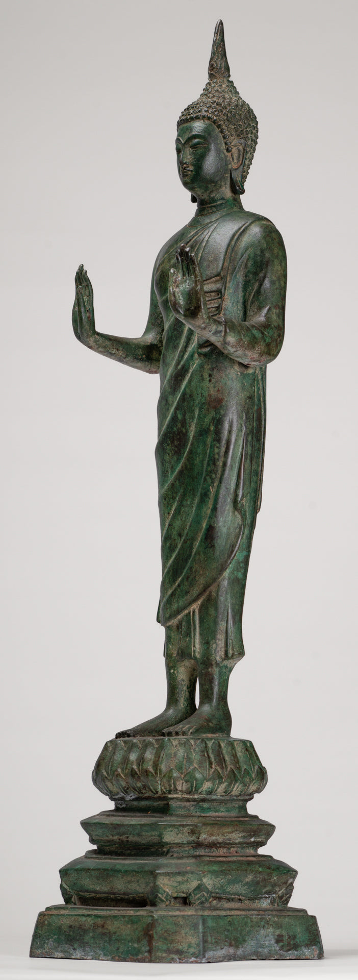 Buddha Statue - Antique Thai Style Bronze Standing Abhaya Protection Buddha Statue - 62cm/25"