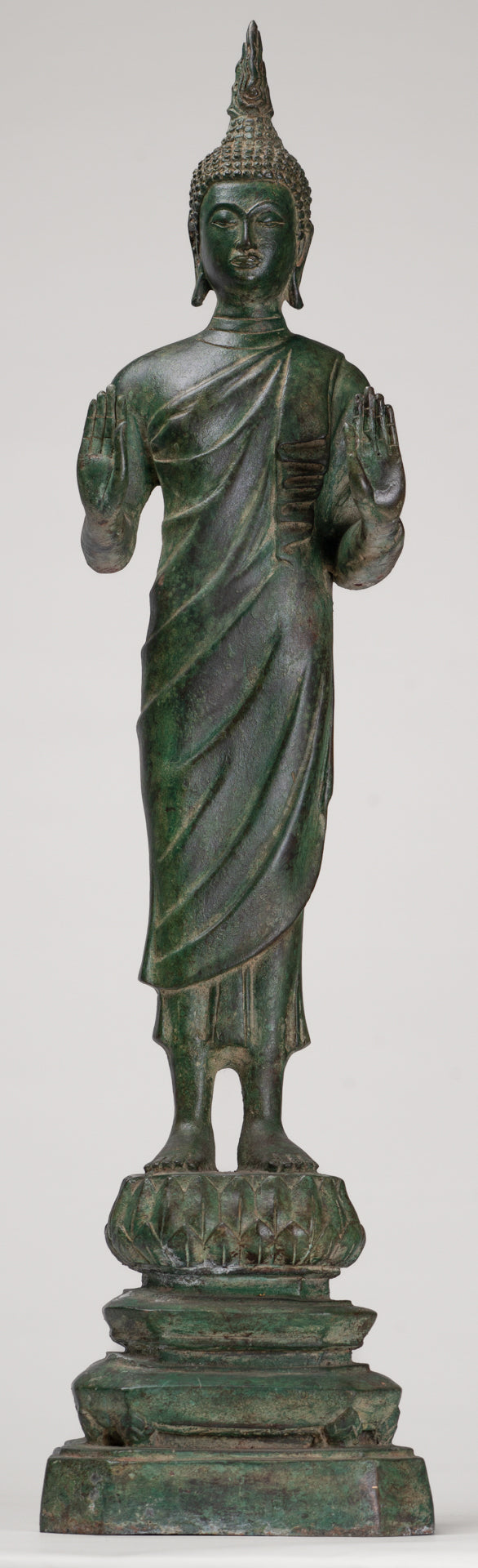 Buddha Statue - Antique Thai Style Bronze Standing Abhaya Protection Buddha Statue - 62cm/25"