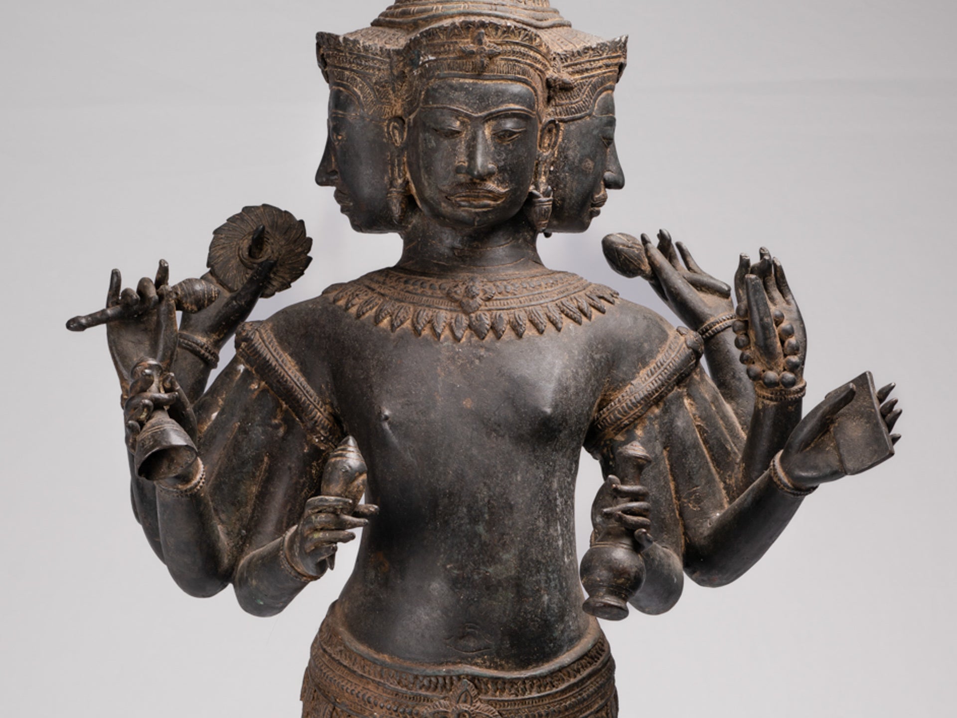 Brahma Statue - Antique Khmer Style Koh Ker Standing Bronze Brahma - Hindu God Creation - 97cm/39"