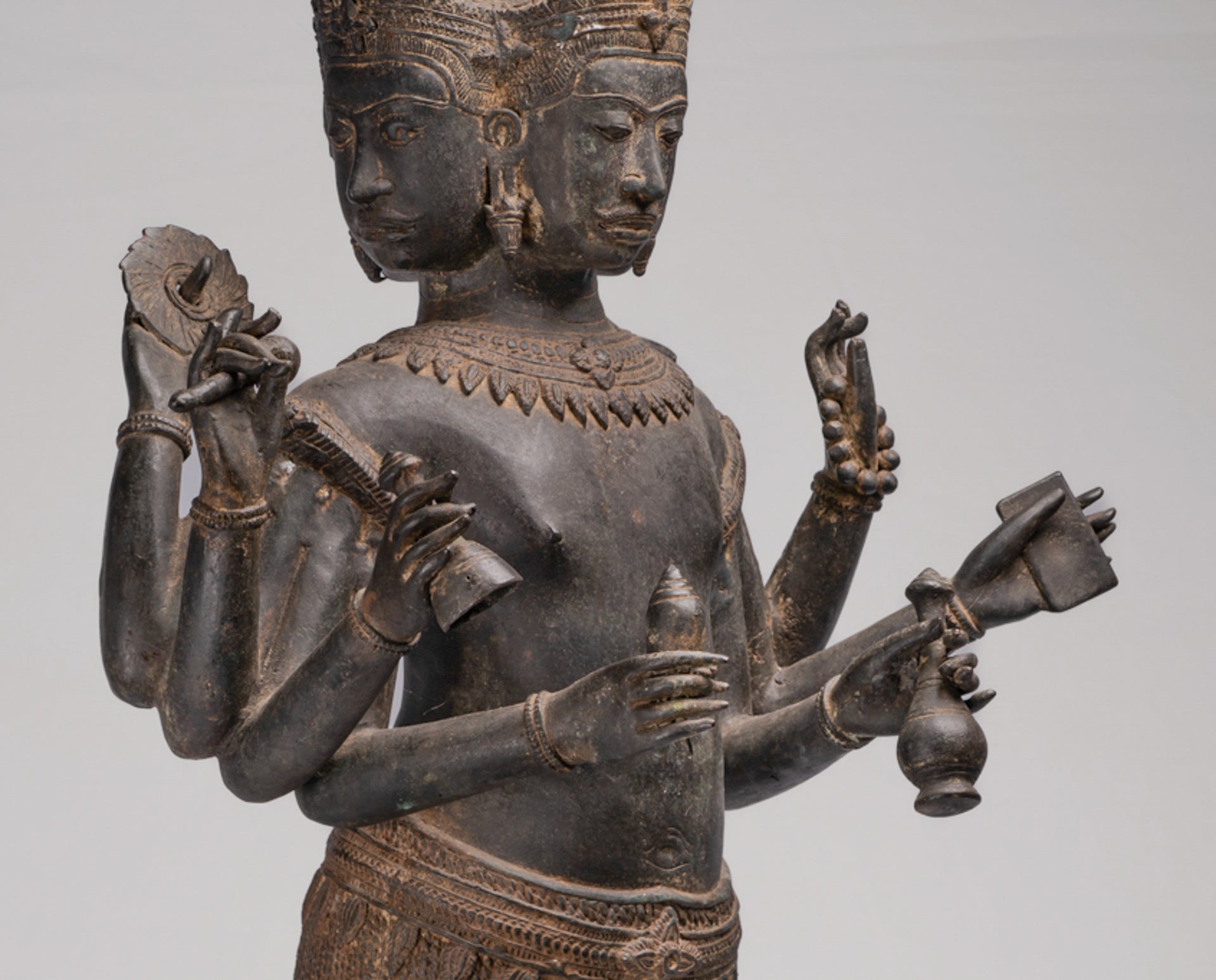 Brahma Statue - Antique Khmer Style Koh Ker Standing Bronze Brahma - Hindu God Creation - 97cm/39"