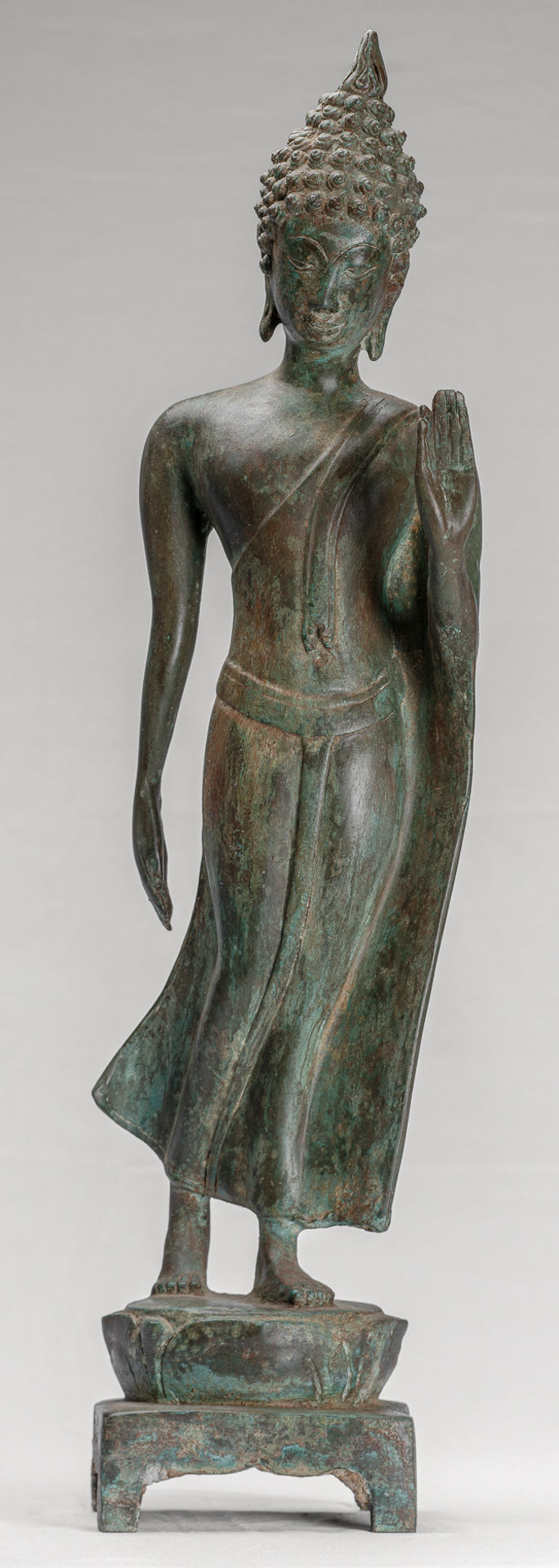 Antique Sukhothai Style Standing Bronze Protection Walking Buddha Statue - 59cm/24"