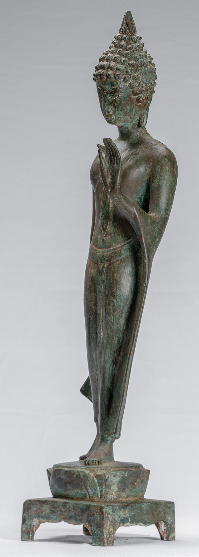 Antique Sukhothai Style Standing Bronze Protection Walking Buddha Statue - 59cm/24"