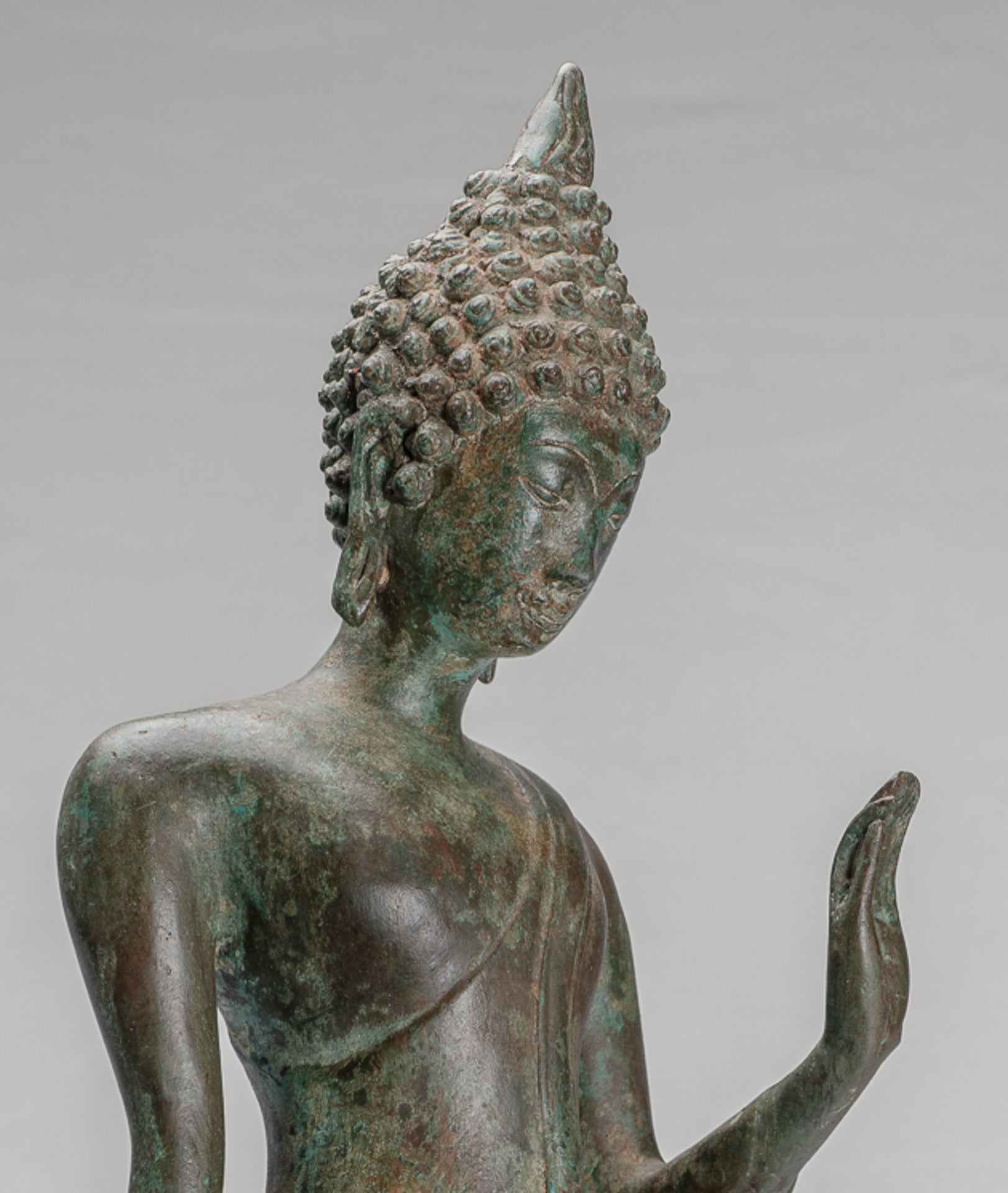 Antique Sukhothai Style Standing Bronze Protection Walking Buddha Statue - 59cm/24"
