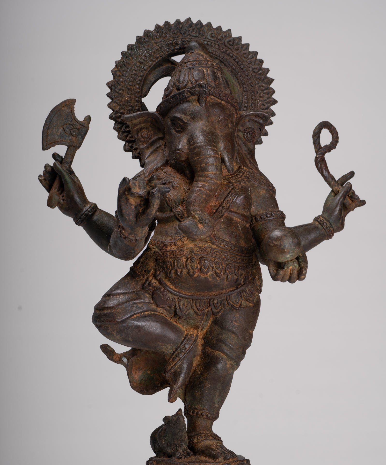 Ganesh - Antique Chola Style Bronze Dancing Ganesha Statue w/Mouse - 46cm/18"
