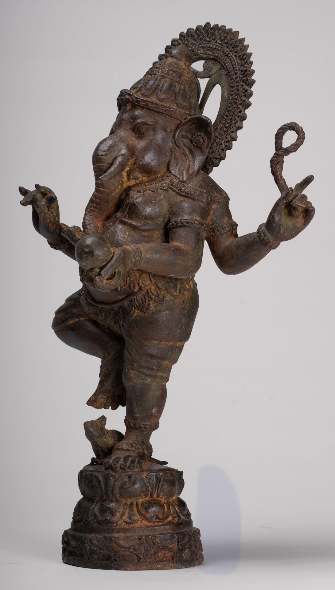 Ganesh - Antique Chola Style Bronze Dancing Ganesha Statue w/Mouse - 46cm/18"