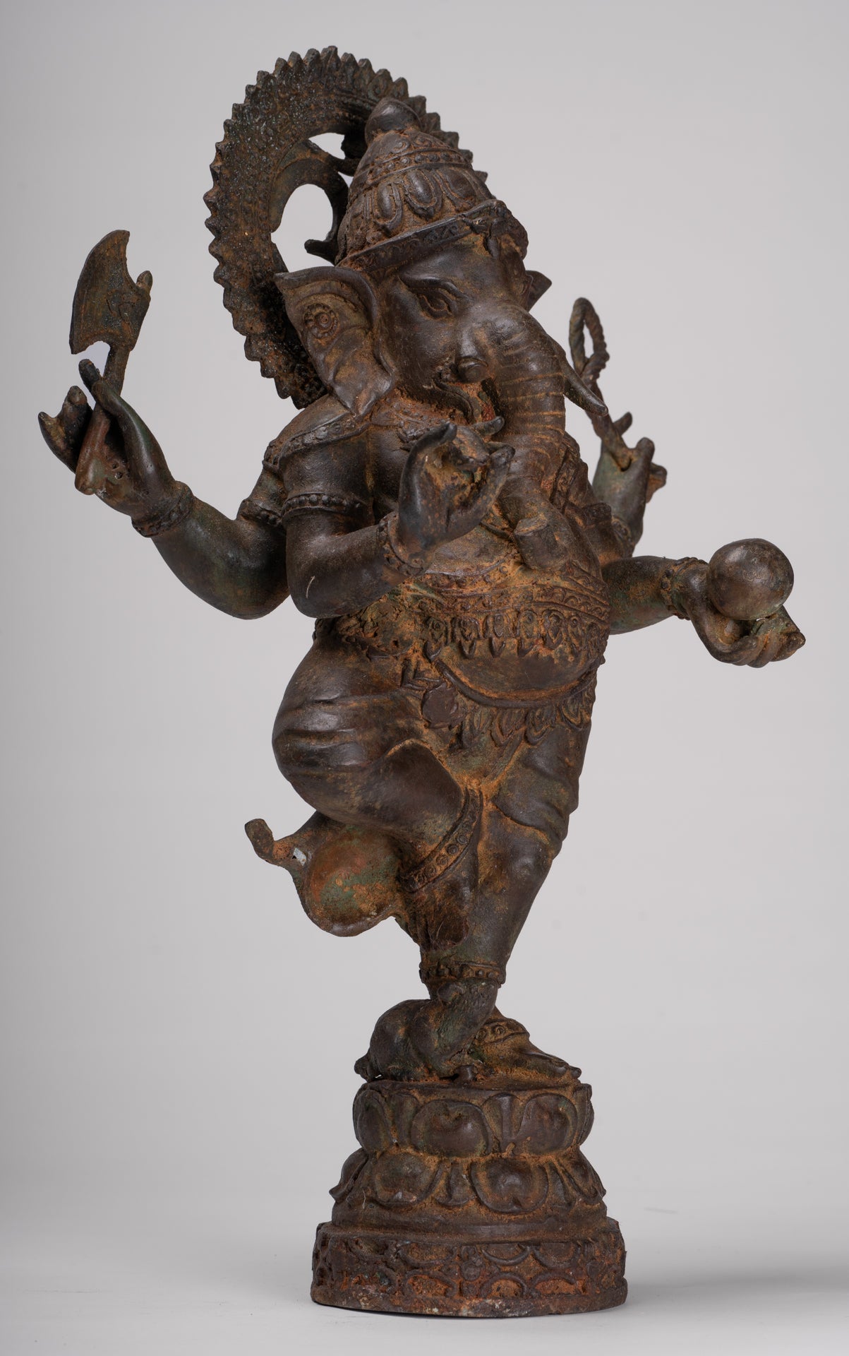 Ganesh - Antique Chola Style Bronze Dancing Ganesha Statue w/Mouse - 46cm/18"