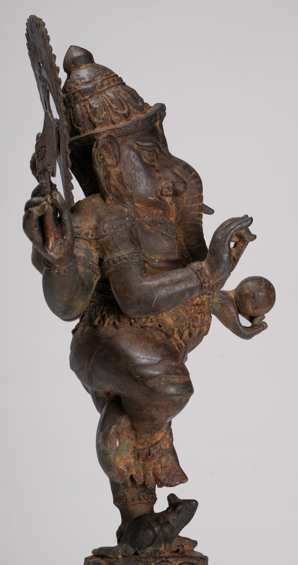 Ganesh - Antique Chola Style Bronze Dancing Ganesha Statue w/Mouse - 46cm/18"