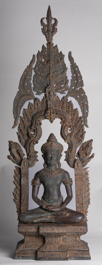 Buddha Statue - Antique Thai Style Enthroned Lopburi Meditation Buddha Statue - 94cm/38"