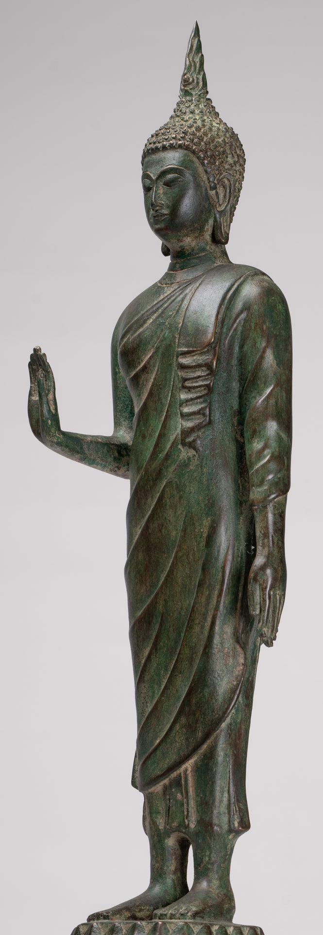 Buddha Statue - Antique Thai Style Bronze Standing Abhaya Protection Buddha Statue - 62cm/25"